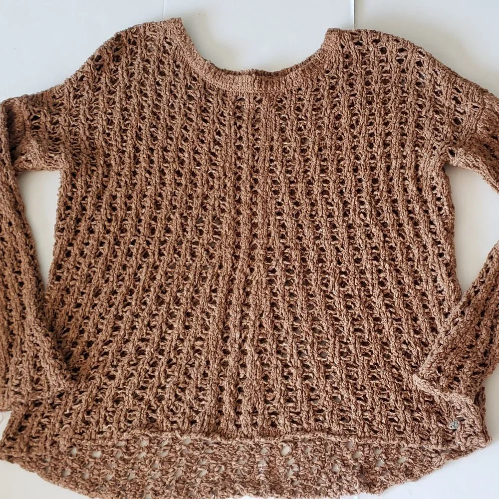 American Eagle Knit Sweater Womens XS Brown Scoop Neck See Through Casual - Picture 1 of 4